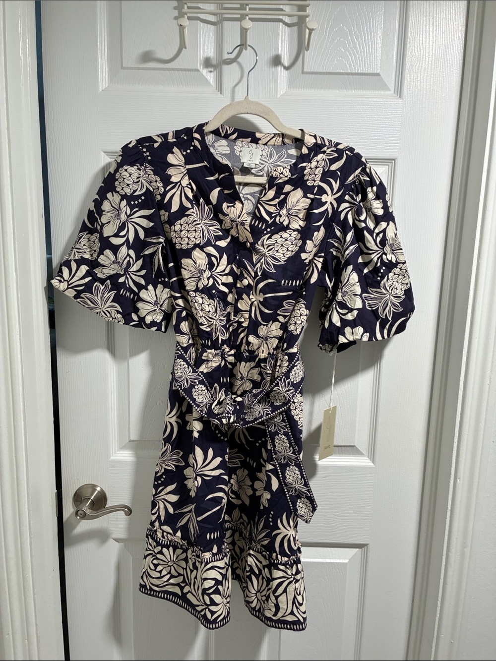 Joie Navy and Cream Floral Button-Front Top